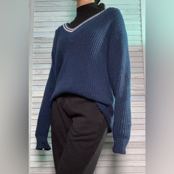 Blue V Neck Sweater - Picture 3 of 8